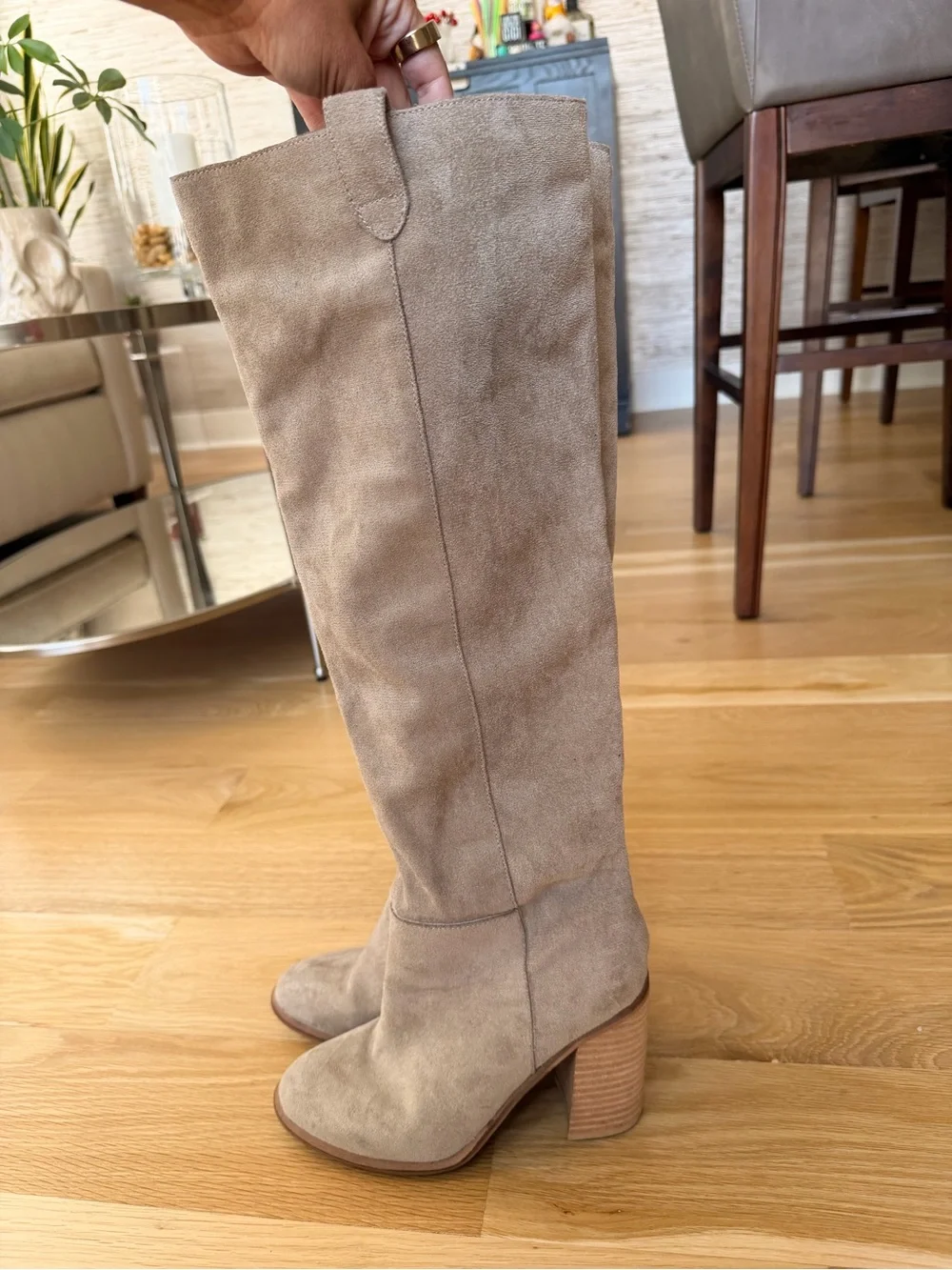 Vici Women's Tall Suede Knee-High Boots in Taupe